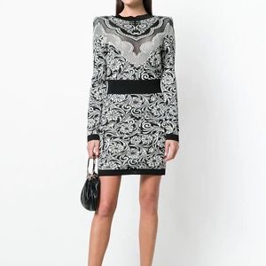 BALMAIN Black Jacquard Floral Knit Mini Dress